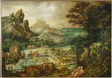 Landschap met Juda en Tamar (schilderij op eikenhout)