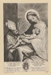 Maria met kind aanbeden door een bisschop