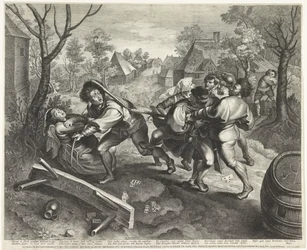 Vechtende boeren na een kaartspel