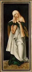 De lijdende heilige Maria, binnenste vleugel van een altaar (schilderij op lindehout)