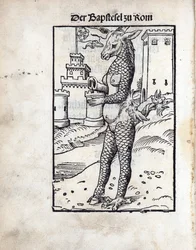 De pauselijke ezel van Rome, door Lucas Cranach de Oudere (1472-1553). Houtsnede