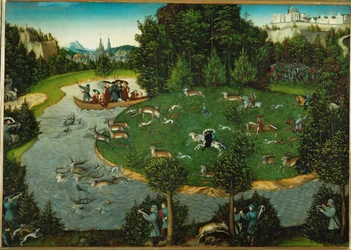 De Staghunt van keurvorst Friedrich der Weise van Saksen (olieverf op populierenhout)