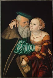 Het ongelijke paar (tempera op rode beuk)