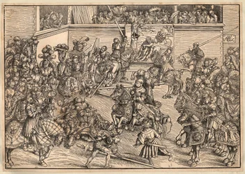 Tournoi - Toernooi - Cranach, Lucas, de Oudere (1472-1553) - 1509 - Houtsnede - 29,8x42,7 - Privécollectie