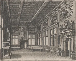 Interieur met Buffet, Schouw en Religieuze Schilderijen