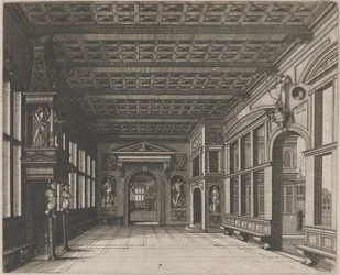 Interieur met uitzicht op een tweede kamer met schoorsteen