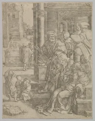 Dichter Vergilius opgehangen in een mand