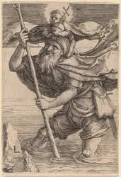 Sint Christoffel draagt het Christuskind