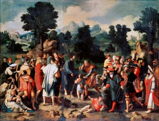 De genezing van de blinde man van Jericho, centraal paneel, 1531