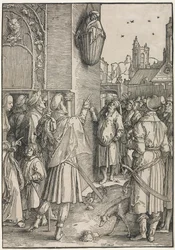 De Macht van Vrouwen: De Dichter Vergilius Opgehangen in een Mand, c. 1512