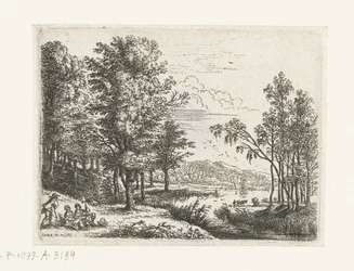 Landschap met drie figuren bij een meer Kleine landschappen (serie)