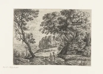 Landschap met een man en vrouw in gesprek