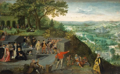 Keizer Rudolf II tijdens een drinkkuur (olieverf op eikenhout)