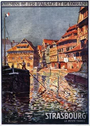 Gezicht op Straatsburg met het kanaal van Petite France (Rijn) - Reclameposter van de spoorwegen van de Elzas en Lotharingen, begin 20e eeuw