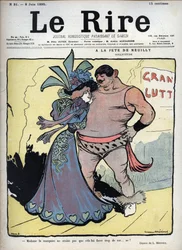 Op het feest van Neuilly: zorg - een vrouw elegant gekleed praat met een tekenworstelaar door Lucien Marie Francois Metivet (1863-1930) - het lachen van 8 juni