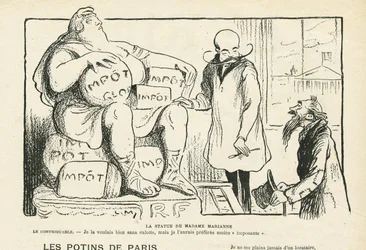 Illustratie in Le Rire, 29/02/08 - Het Standbeeld van Madame Marianne (gravure)