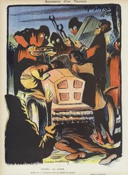 Satire op de Parijs-Madrid autorace van 1903. Illustratie voor Le Rire