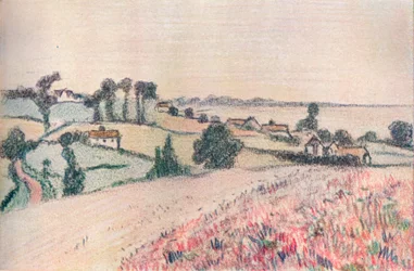 Van een tekening in gekleurde krijt door Lucien Pissarro
