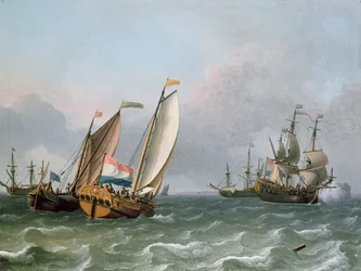 Nederlandse schepen in een woelige zee