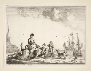 Haven met zeelieden en een visventer