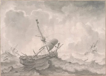 L. Backhuysen, Schepen op een stormachtige zee