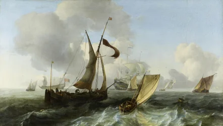 Licht bewogen zee met schepen