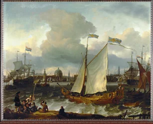 De haven van Amsterdam, Nederland (olieverf op doek)
