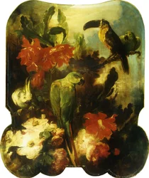 Exotische vogels en bloemen