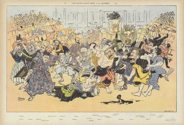 Een sessie ju-jitsu in de kamer. Illustratie voor Le Rire