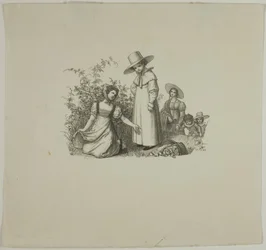 Familie met picknickmanden