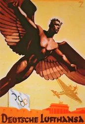 Poster die vluchten naar Berlijn adverteert met Duitse Lufthansa