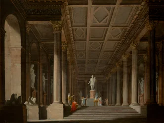 Interieur van een Fictieve Oude Tempel met een Brandoffer aan Apollo