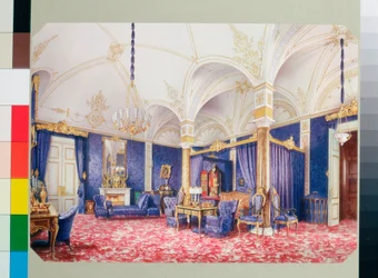 Interieurs van het Winterpaleis - De slaapkamer van keizerin Maria Alexandrovna - Aquarel op papier door Luigi Premazzi (1814-1891)