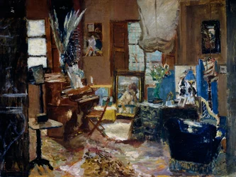 Interieur van salon, schilderij door Ulvi Liege (1858 of 1860-1939)
