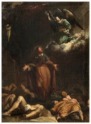 Noordelijk transept, Altaar van San Rocco 1635, 45, Genovesino 1645, San Rocco verkrijgt de beëindiging van de pest, Geschilderd linksonder
