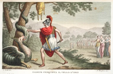 Jason doet de draak in slaap of Gianone verovert het Gulden Vlies, Boek VII, illustratie uit Ovidius