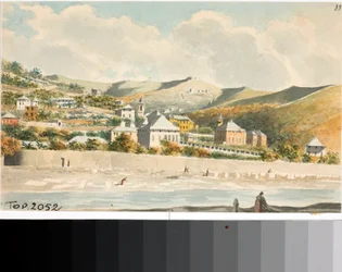 Uitzicht over Marassi-heuvel met klokkentoren van de Santa Margherita-kerk nabij Genua