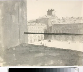 Uitzicht over een plein vanuit een raam, Italië