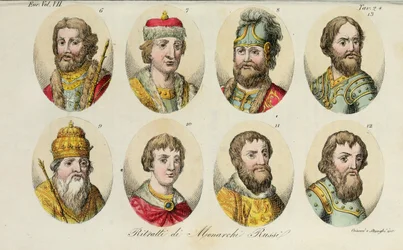 6. Jaroslav 7. Sviatoslav II 8. Sviatopolk 9. Vladimir Monomakh 10. Yuri I 11. Ivan II 12. Dmitry Donskoy 13. Ivan III, 1831