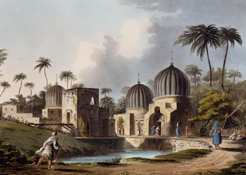 Graven van Arabische Heiligen in Rosetta, gravure, door Luigi Mayer (1755-ca. 1803), uit Zichten in Egypte, Palestina en Andere Delen van het Ottomaanse Rijk