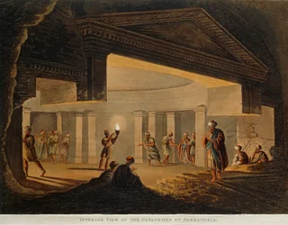 Uitzicht op de catacomben in Alexandrië (Egypte) uit Views in Egypt door Luigi Mayer, gravure