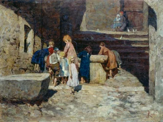 Kinderen bij de fontein