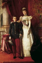 Portret van Alfonso XIII (1886-1941) en Maria Cristina de Teschen, bekend als Maria Cristina van Habsburg (1858-1929), aartshertogin van Oostenrijk