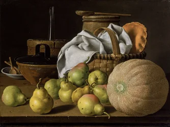 Stilleven met meloen en peren