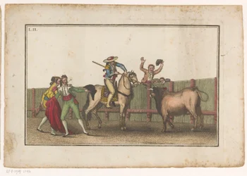 Picador richt zijn lans op een stier