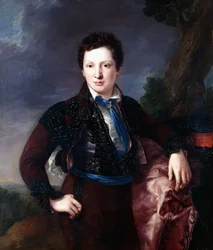Portret van Don Matias Edmundo Tirel y Gomez de las Casas, de toekomstige tweede markies van Ulagares en burggraaf van Castel Ruiz, staand driekwart lengte gekleed als een Majo, 1833