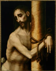"Christus vastgebonden aan de schandpaal (hout)