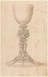 Ontwerp voor een kelk recto Architecturaal plan verso, midden 1500s