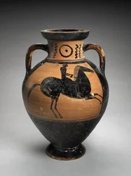 Zwartfiguren Nekamfoor met twee ruiters, 560-540 v.Chr.