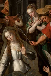 Aanbidding der Wijzen, Drieluik, Centraal paneel, detail, schilderij op hout